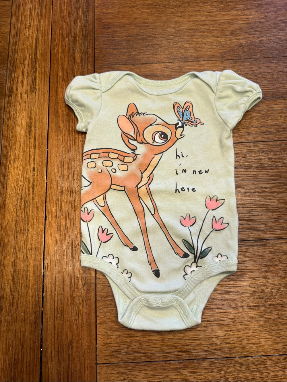 Disney Mint Green Baby Bodysuit with Bambi Deer Print